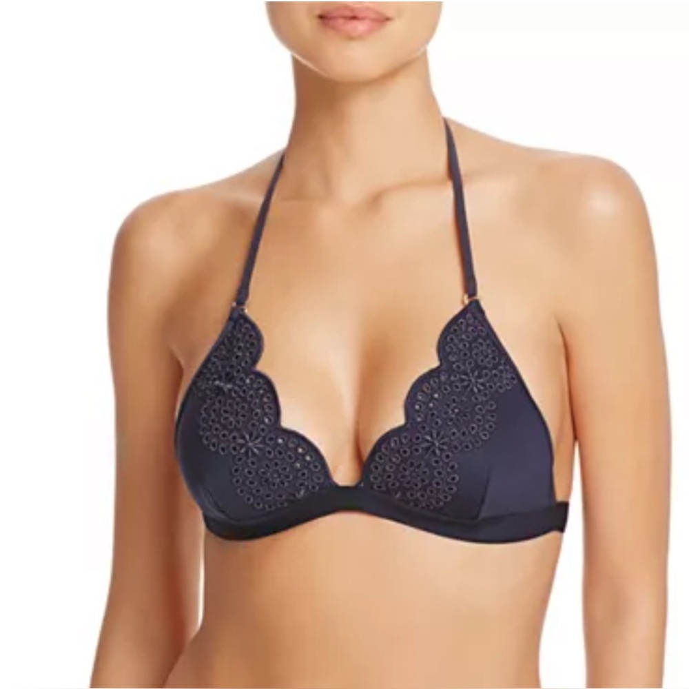 NWT Stella McCartney Navy Blue Eyelet Triangle Bikini Top Tie Closure - Size XS